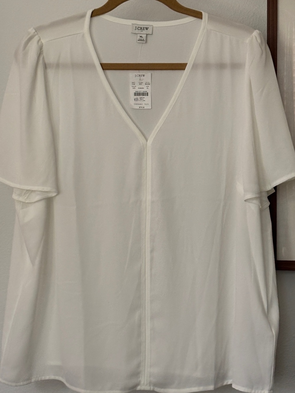 J. Crew White V-Neck Short Sleeve Blouse